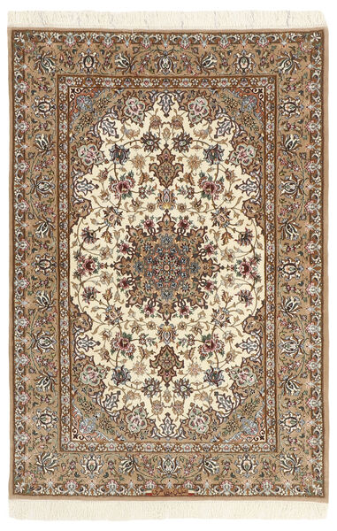  Isfahan Jedwabna Osnowa Dywan 112X174 Orientalny Tkany Ręcznie Jasnobrązowy/Brązowy ( Persja/Iran)