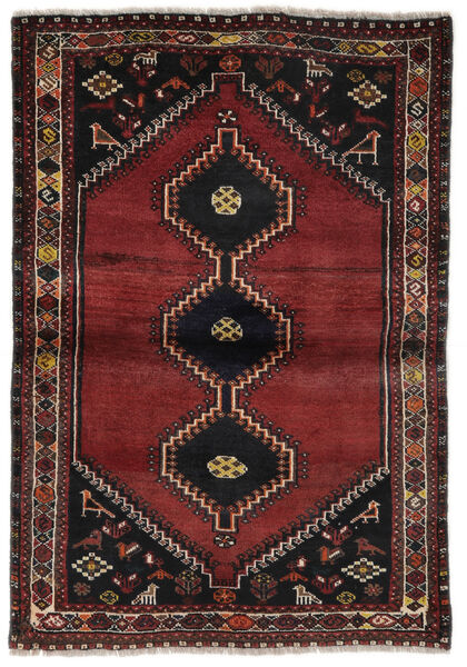 106X150 Dywan Orientalny Sziraz Czarny/Ciemnoczerwony (Wełna, Persja/Iran)
