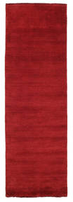  80X250 Jednobarwny Mały Handloom Fringes Dywan - Ciemnoczerwony Wełna, 