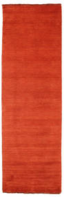  80X250 Jednobarwny Mały Handloom Fringes Dywan - Rdzawa Czerwień/Czerwony Wełna, 