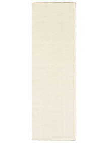  80X200 Jednobarwny Mały Handloom Fringes Dywan - Biel Kości Słoniowej Wełna, 
