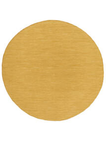  Kilim Loom - Żółty Dywan Ø 300 Nowoczesny Tkany Ręcznie Okrągły Biały/Creme/Brązowy Duży (Wełna, Indie)
