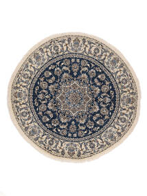  Nain Dywan Ø 206 Orientalny Tkany Ręcznie Okrągły Biały/Creme/Czarny (Wełna, Persja/Iran)