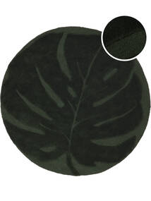 Monstera - Ciemnozielony Dywan Ø 150 Nowoczesny Okrągły Czarny/Biały/Creme (Wełna, Indie)