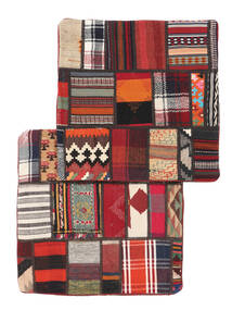 65X65 Dywan Orientalny Patchwork Pillowcase - 2 Pack Kwadratowy Czarny/Ciemnoczerwony (Wełna, Persja/Iran)